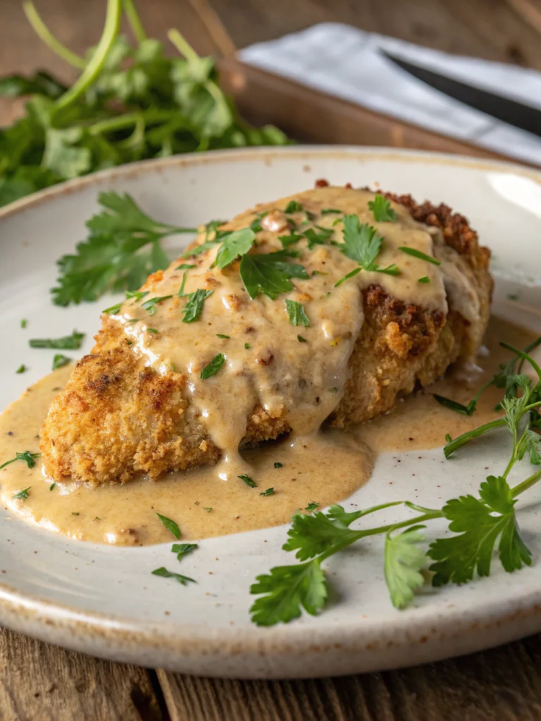 Crispy Parmesan Chicken with a Rich Garlic Sauce – Easy Dinner Idea!