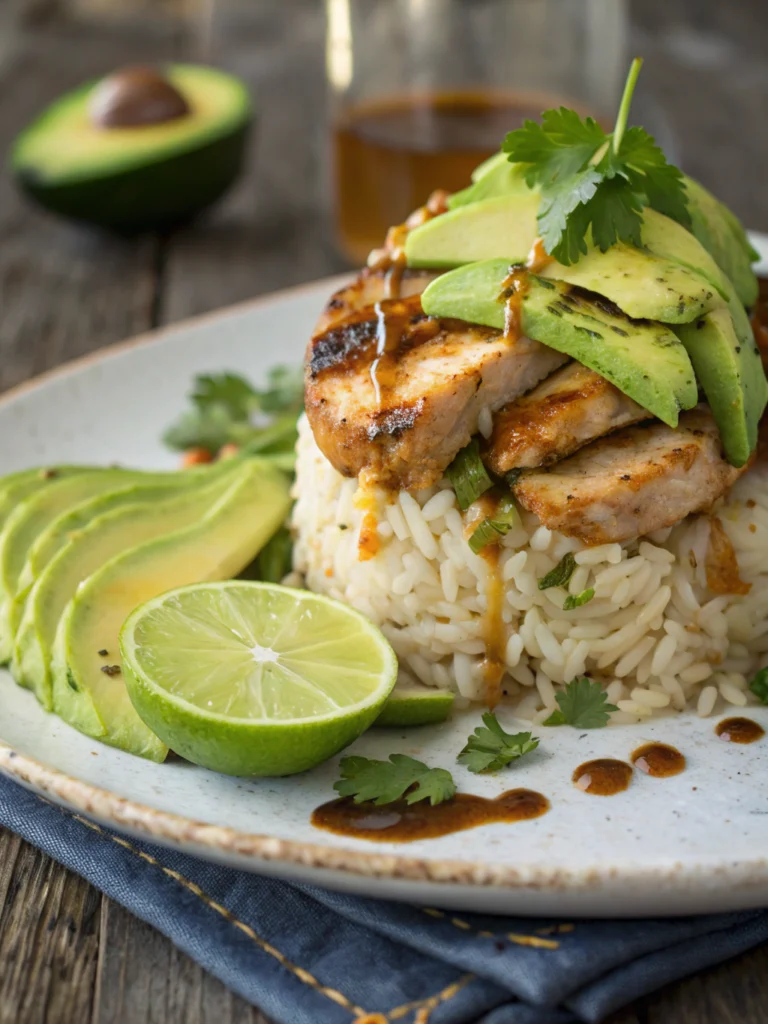 Honey Lime Chicken & Avocado Rice Stack