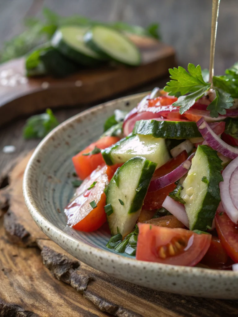 Mediterranean Salad with Cucumber, Tomato and Onion