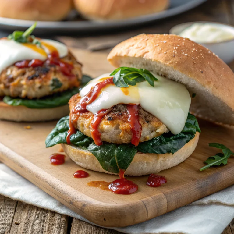 White Cheddar and Spinach Chicken Burgers