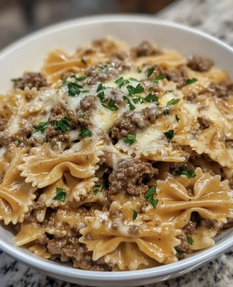 Easy Creamy Parmesan Bowtie Pasta with Ground Beef Ready in 30 Minutes