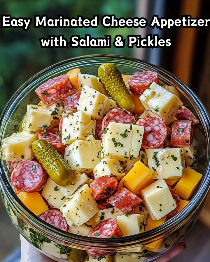 Easy Marinated Cheese Appetizer with Salami & Pickles