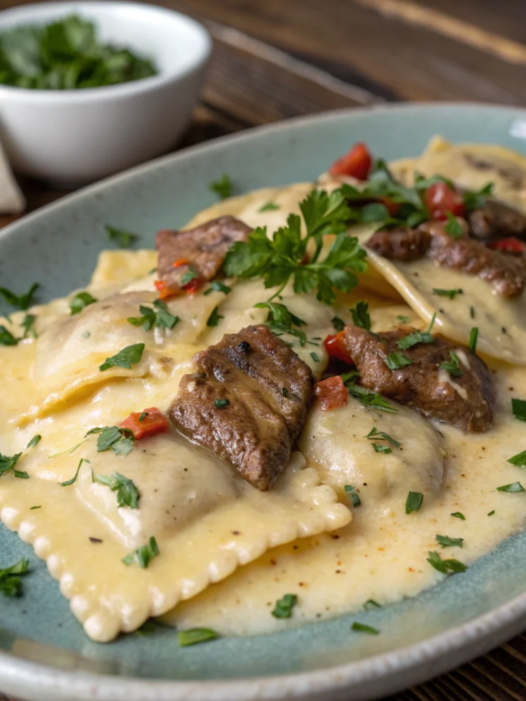 Easy One-Skillet Garlic Butter Steak & Cheese Ravioli