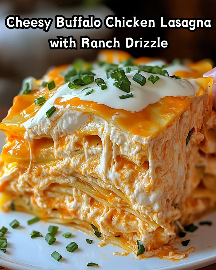 Ultimate Cheesy Buffalo Chicken Lasagna with Ranch Drizzle