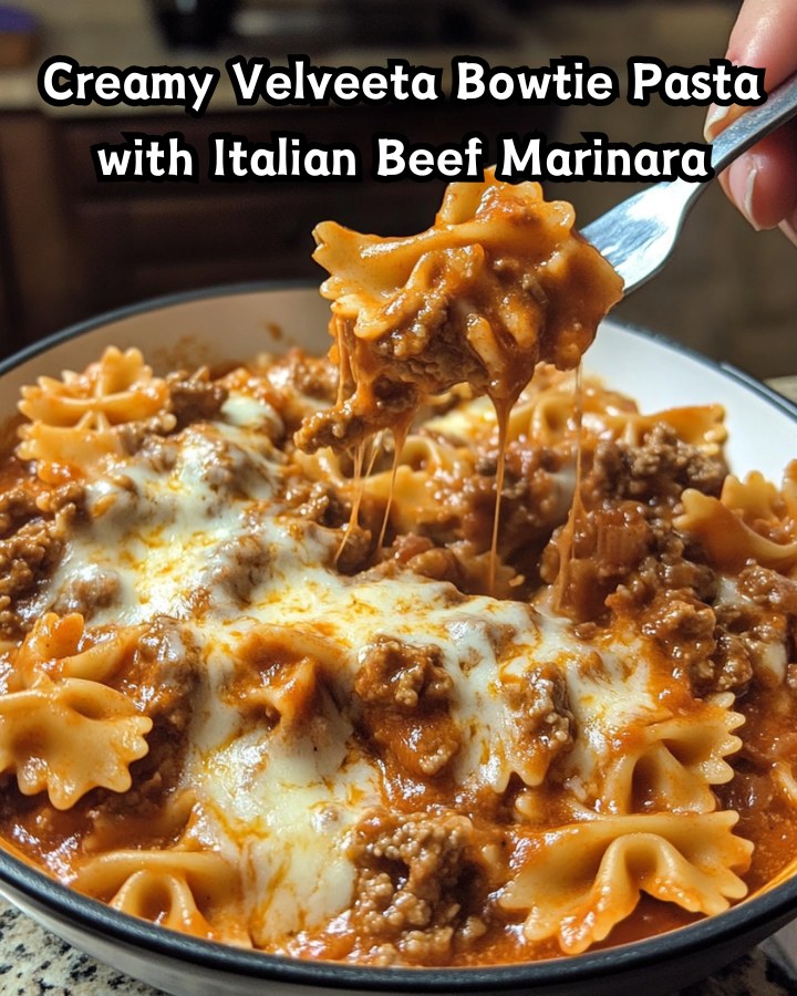 Easy Creamy Velveeta Bowtie Pasta with Italian Beef Marinara