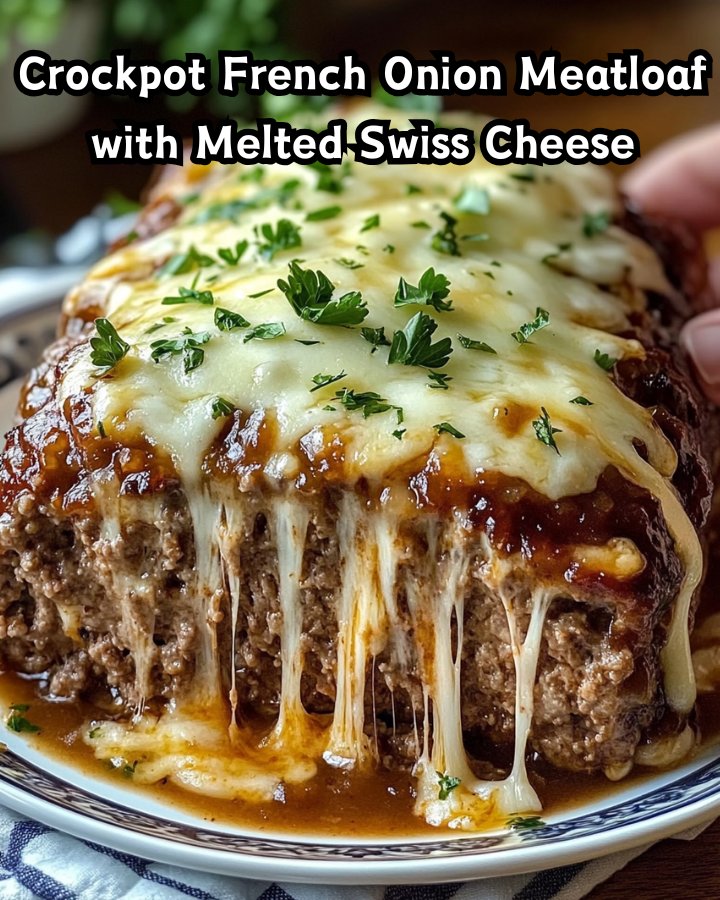 Best Crockpot French Onion Meatloaf with Melted Swiss Cheese