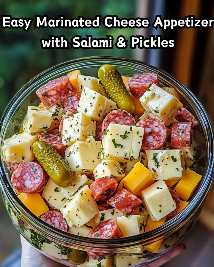 Easy Marinated Cheese Appetizer with Salami and Pickles