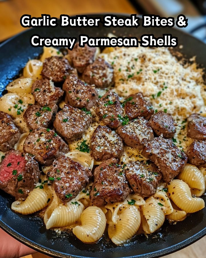 Easy Garlic Butter Steak Bites & Creamy Parmesan Shells