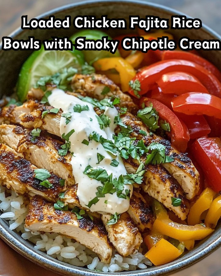 Easy Loaded Chicken Fajita Rice Bowls with Smoky Chipotle Cream