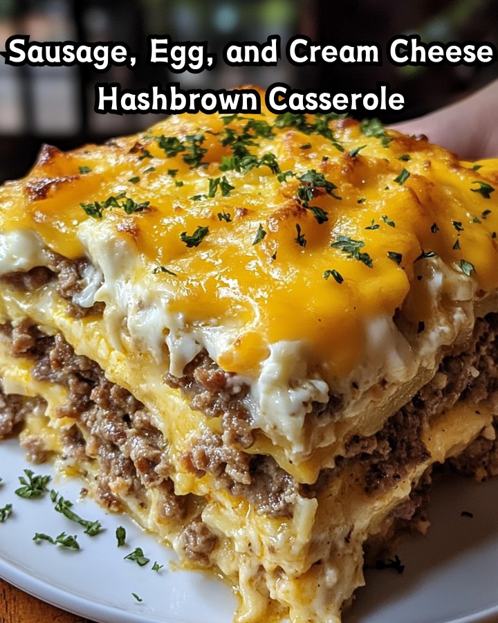 Best Sausage, Egg, and Cream Cheese Hashbrown Casserole