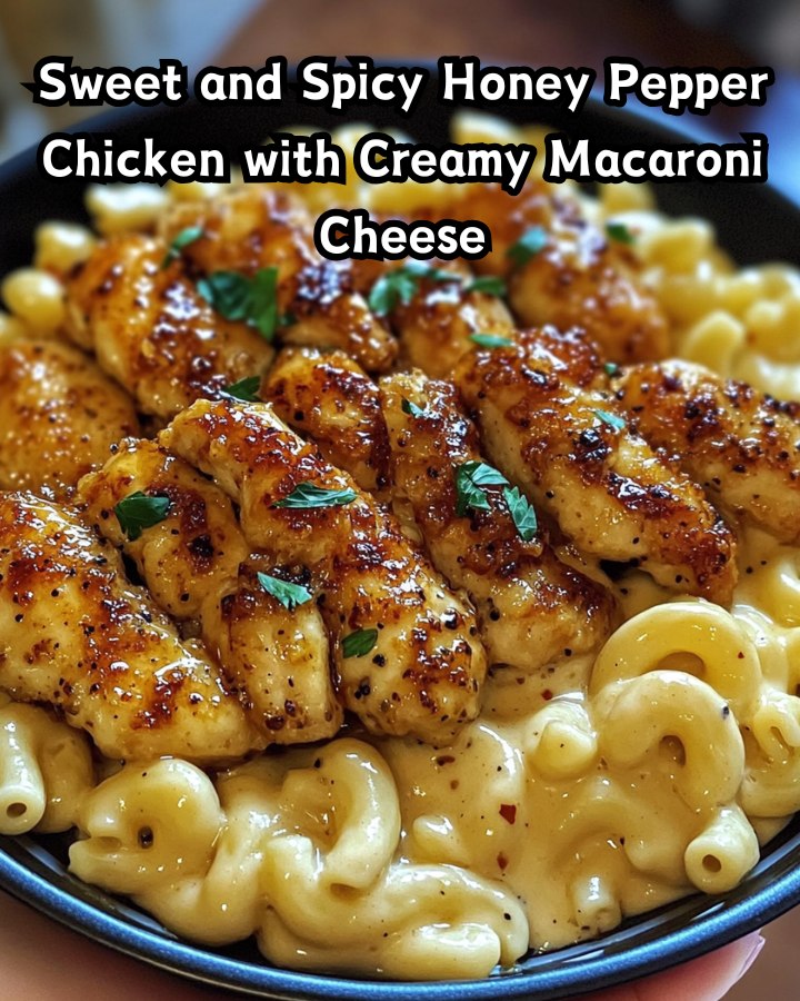 Easy Sweet and Spicy Honey Pepper Chicken with Creamy Macaroni Cheese