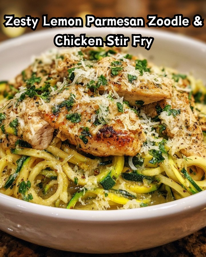 Easy Zesty Lemon Parmesan Zoodle & Chicken Stir Fry Ready in 30 Minutes