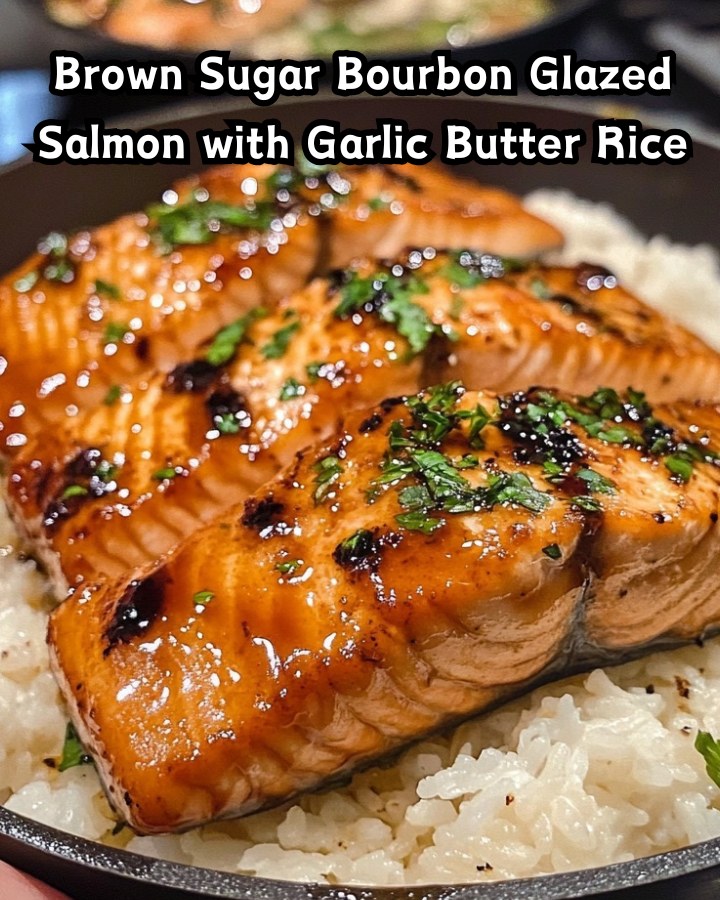 Best Brown Sugar Bourbon Glazed Salmon with Garlic Butter Rice