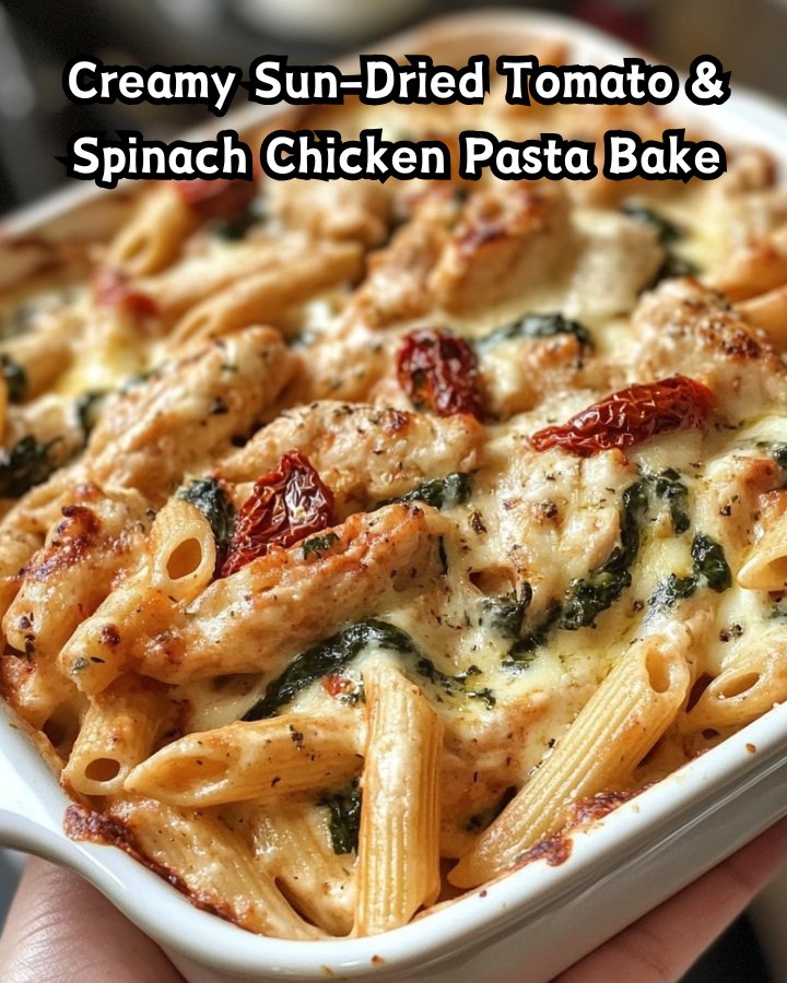 Easy Creamy Sun-Dried Tomato & Spinach Chicken Pasta Bake