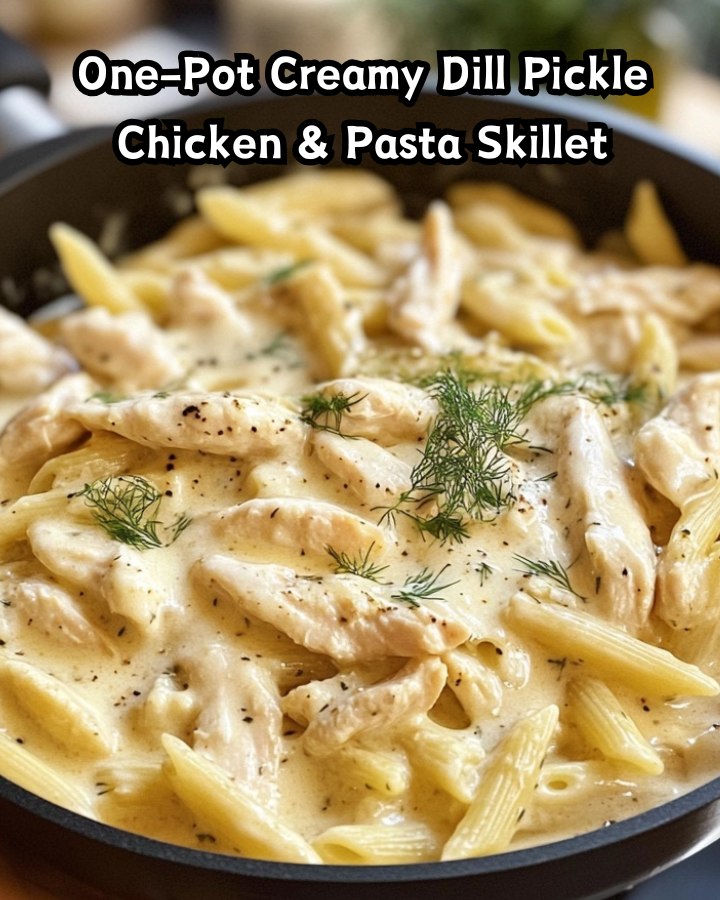 Easy One-Pot Creamy Dill Pickle Chicken & Pasta Skillet