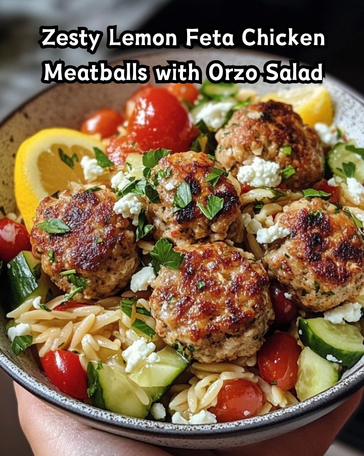Easy Zesty Lemon Feta Chicken Meatballs with Orzo Salad