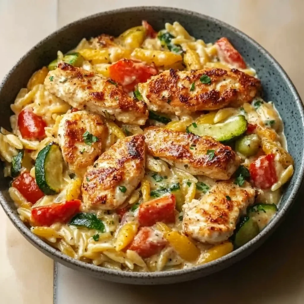Easy Boursin Orzo Bake: Creamy, One-Pan Dinner with Chicken & Veggies! (Simple Weeknight Meal) step by step