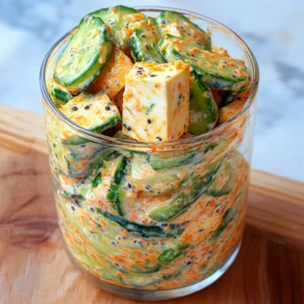 Easy Creamy Asian Cucumber Salad with Crispy Tofu step by step