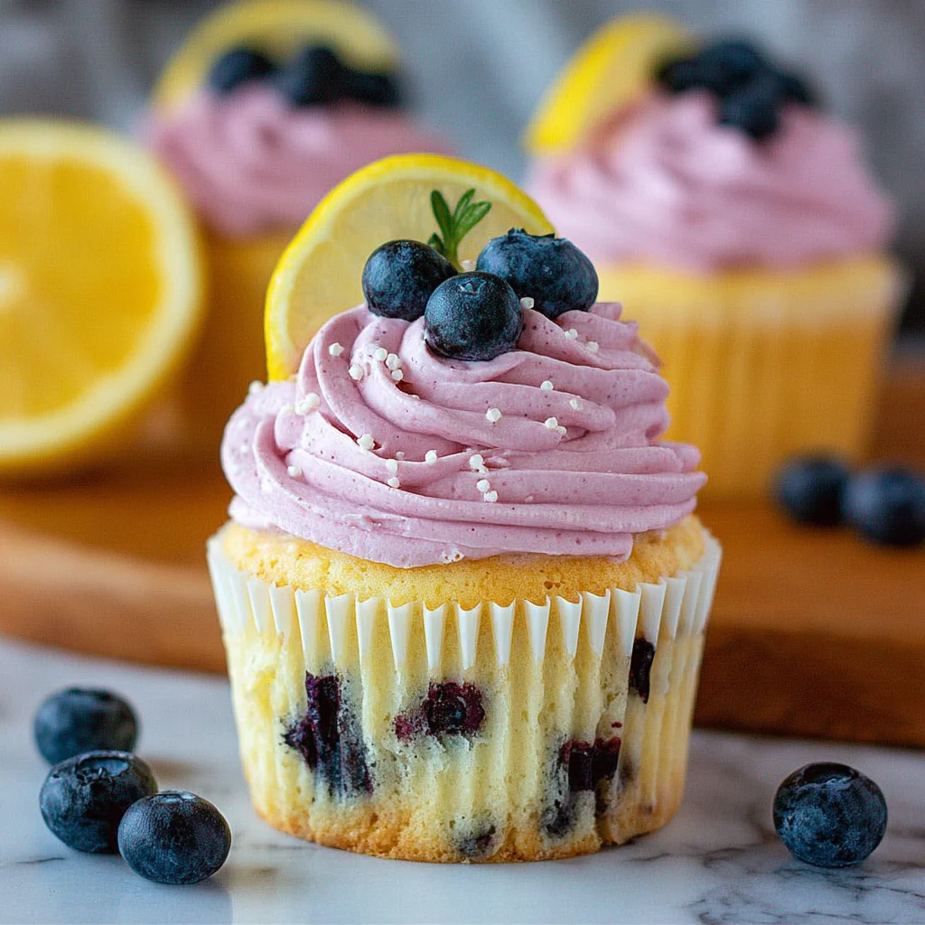 Lemon Cupcakes with Blueberry Buttercream step by step