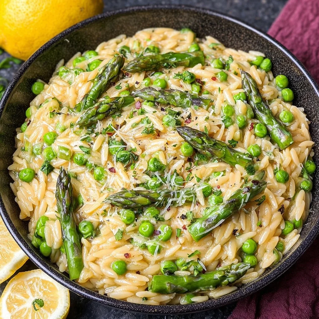 One Pot Orzo with Asparagus and Peas step by step