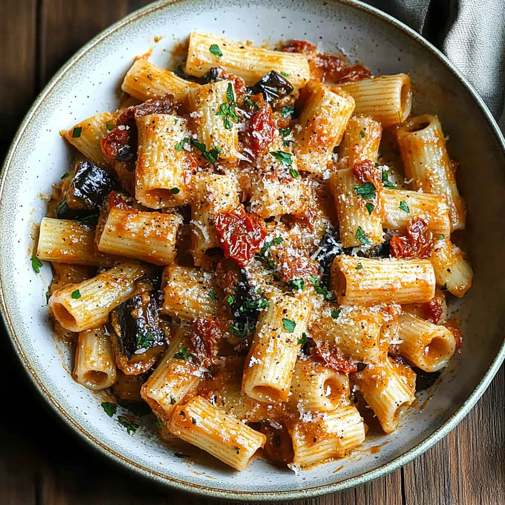 Sun-Dried Tomato Eggplant Ricotta Pasta step by step