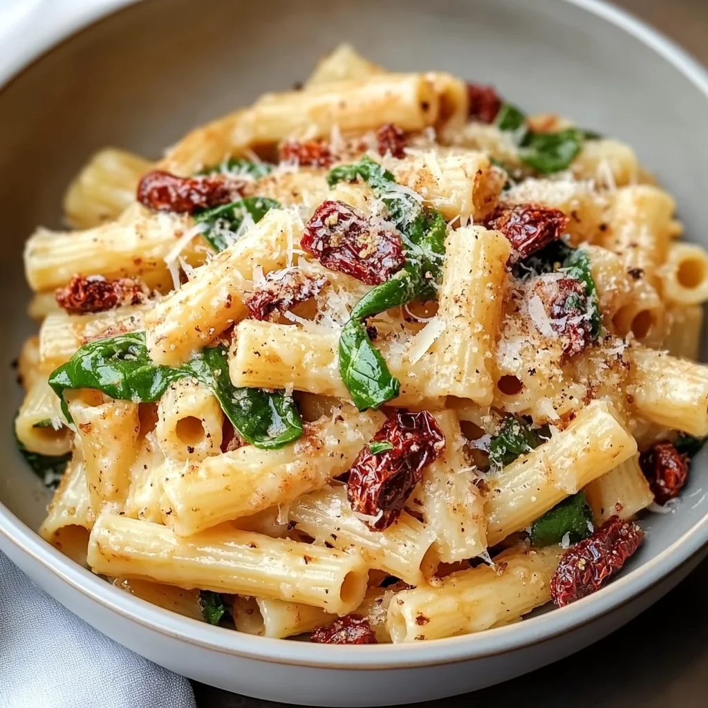 Easy Sun-Dried Tomato Pasta with Spinach and Parmesan step by step