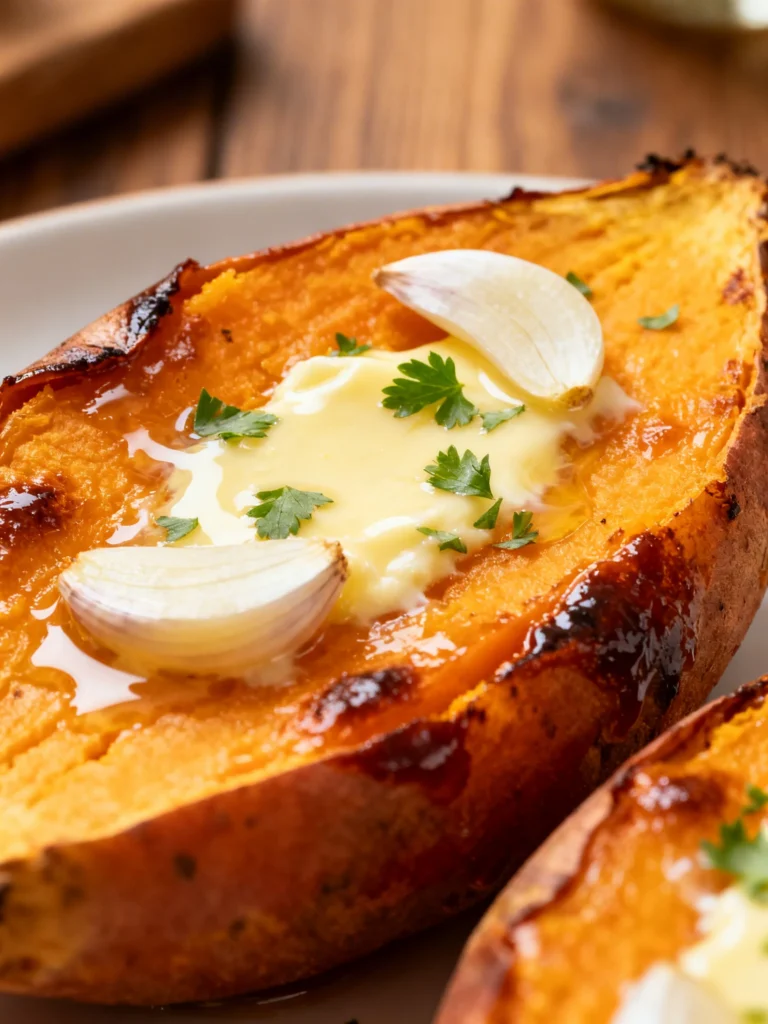 Delicious Homemade Garlic Butter Sweet Potato Bake Recipe